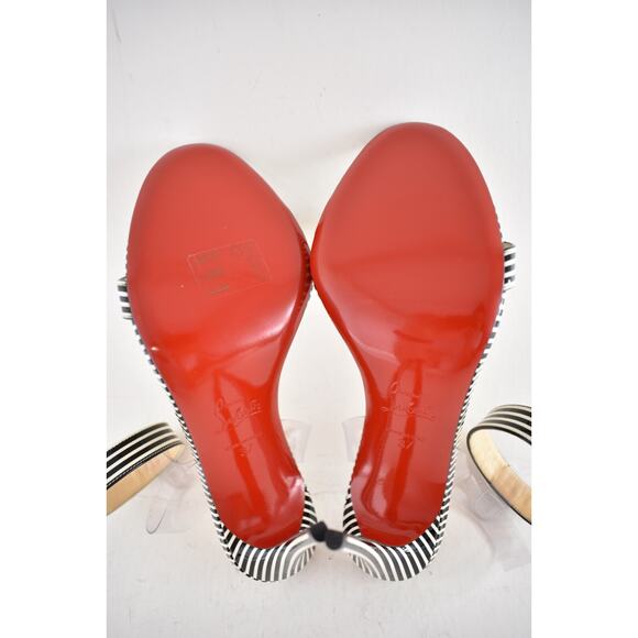 Christian Louboutin Jonatina 100 Black White Stripes Patent Sandal Heel Pump 37 - Picture 12 of 12